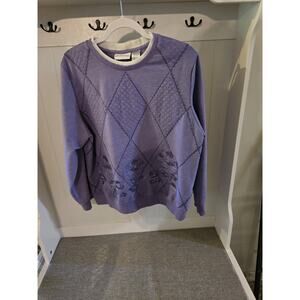 Alfred Dunner Purple sweatshirt embroidered floral rhinestone